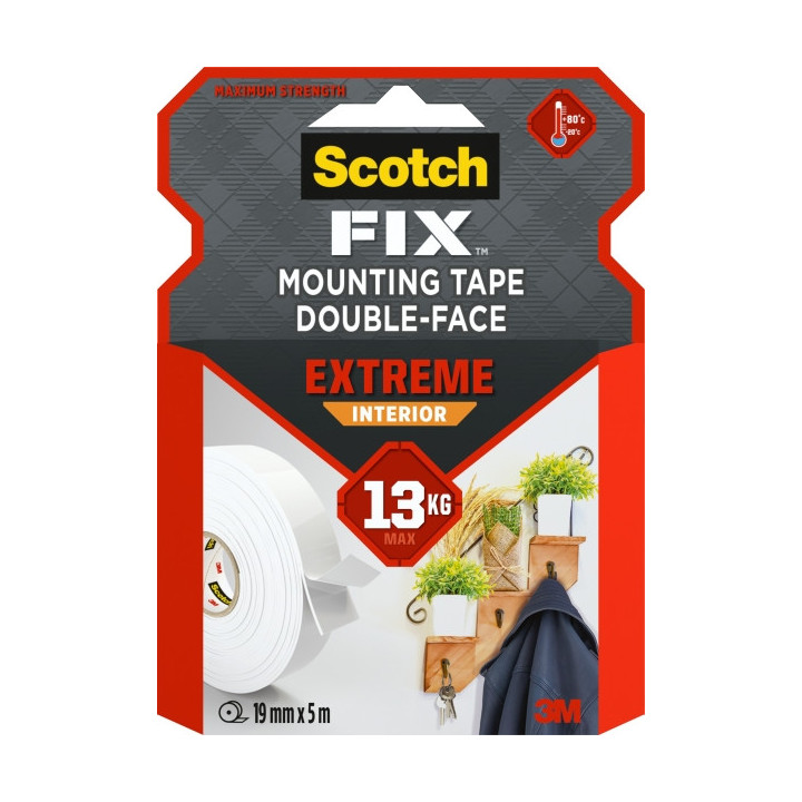 Scotch-Fix Cinta de Montaje para Interior Extremo de Doble Cara - 19mm x 5m - Color Blanco