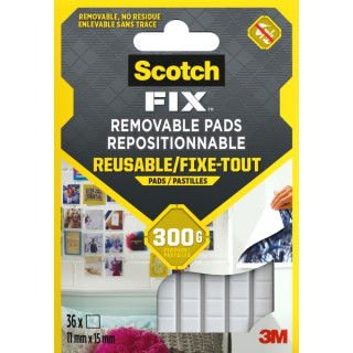 Scotch-Fix Pack de 36 Tiras Adhesivas Reutilizables - 11mm x 15mm - Color Blanco