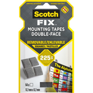 Scotch-Fix Pack de 64 Cuadrados Adhesivos de Doble Cara Reutilizables - 12.7mm x 12.7mm - Color Gris