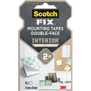 Scotch-Fix Pack de 16 Cuadrados Adhesivos de Doble Cara para Interior - 25 mm x 25mm - Color Blanco