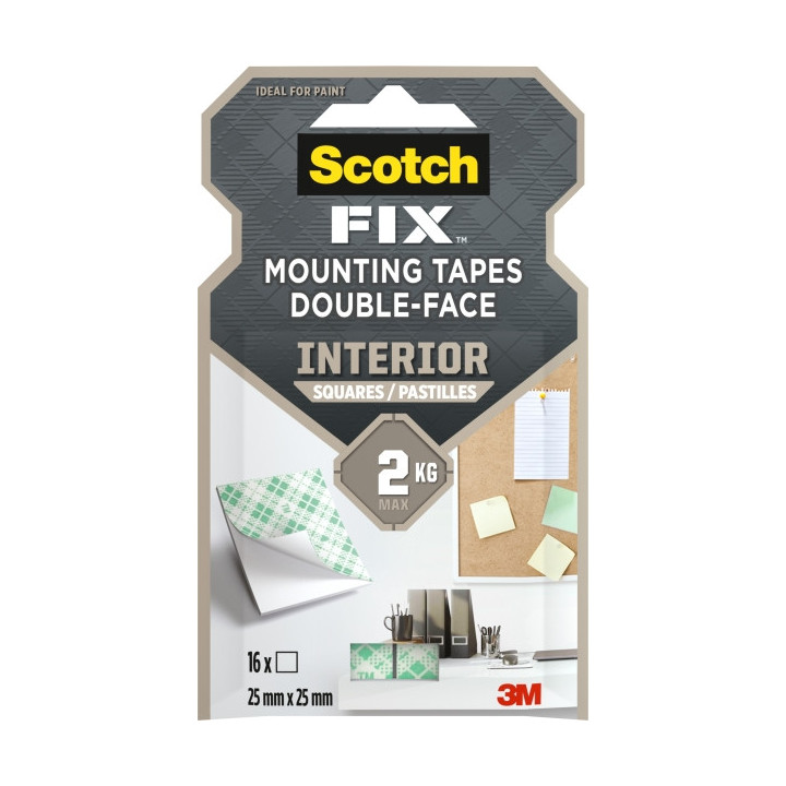Scotch-Fix Pack de 16 Cuadrados Adhesivos de Doble Cara para Interior - 25 mm x 25mm - Color Blanco