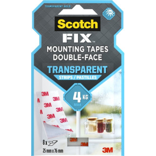 Scotch-Fix Pack de 8 Tiras de Montaje de Doble Cara Transparentes - 25x76mm - Color Transparente