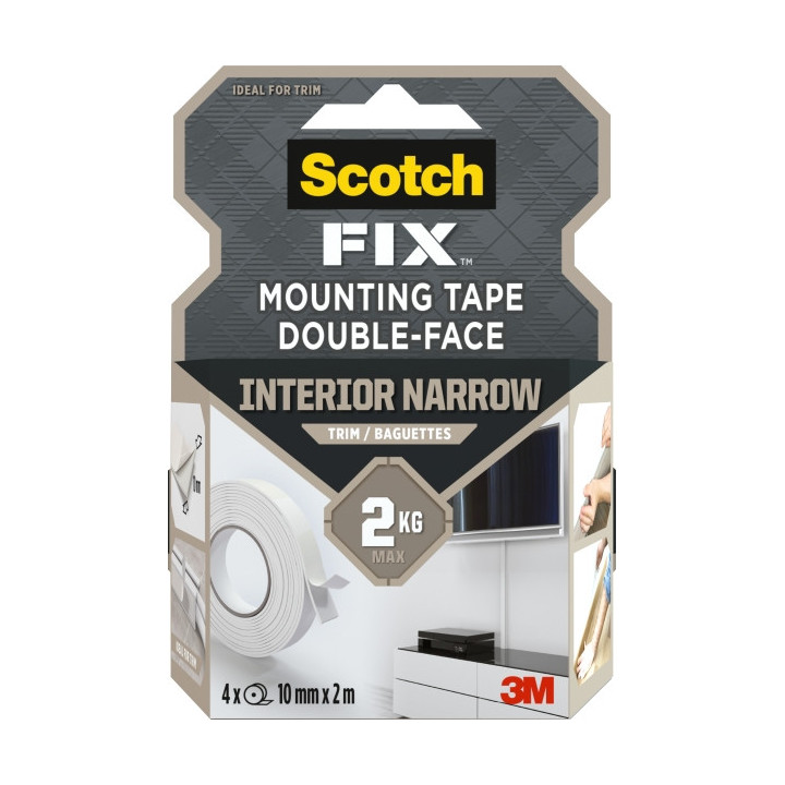 Scotch-Fix Pack de 4 Cintas de Montaje de Doble Cara - 10 mm x 2m - Color Blanco