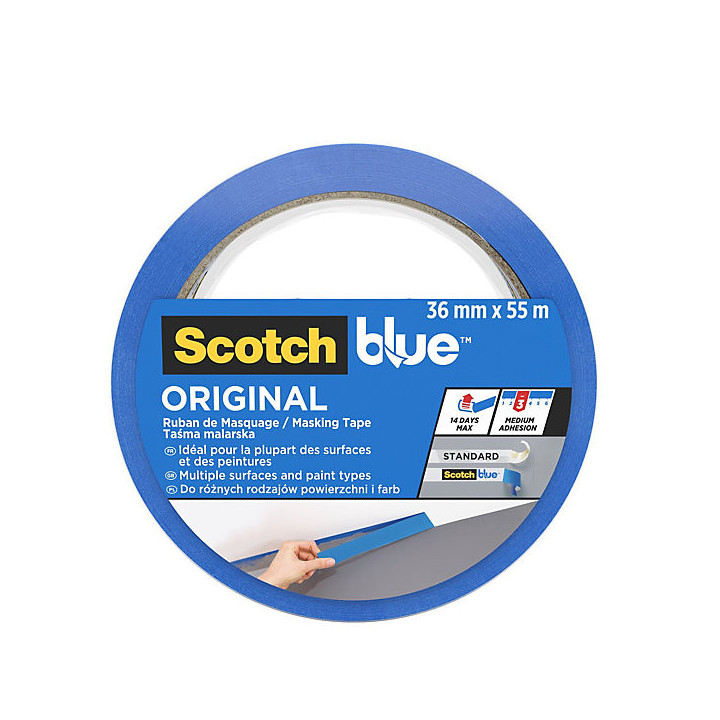 Scotchblue Expositor Dispensador de 32 Rollos de Cinta de Enmascarar - 36mm x 55m - Multisuperficie - Color Azul