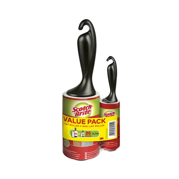 Scotch-Brite Everyday Clean Rodillo Quitapelusas Adhesivo - 56 Hojas - Incluye Rodillo Mini para Uso Diario de 30 Hojas - Color