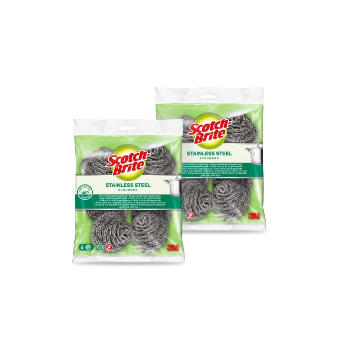 Scotch-Brite 2 Packs de 6 Estropajos de Acero Inoxidable - Color Gris Metalizado