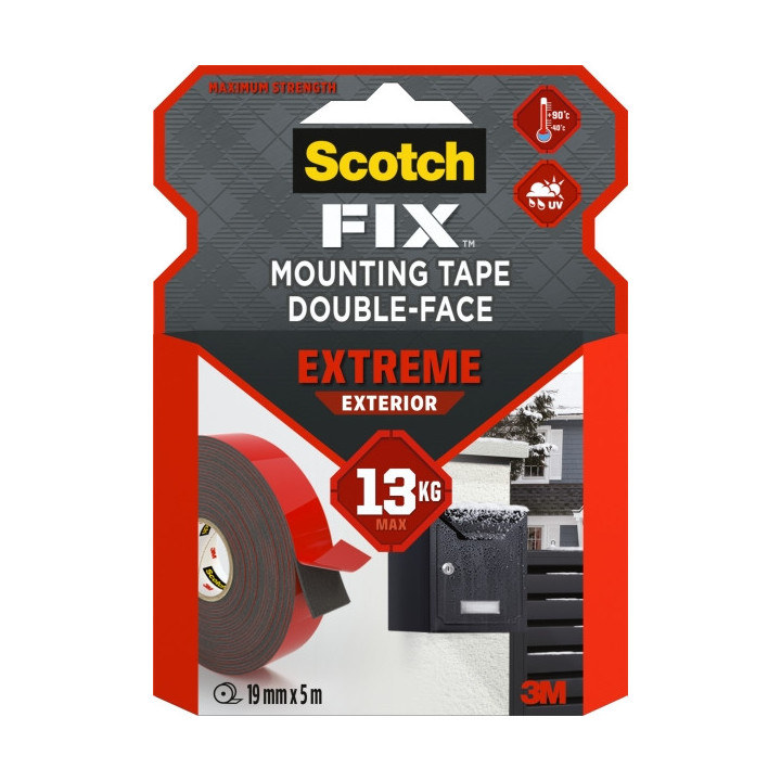 Scotch-Fix Cinta de Montaje para Exterior Extremo de Doble Cara - 19mm x 5m - Color Blanco