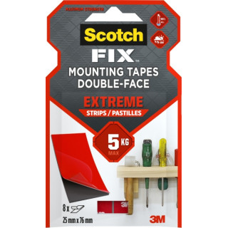 Scotch-Fix Pack de 8 Tiras de Montaje Extremo de Doble Cara - 25x76mm - Color Negro