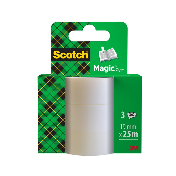 Scotch Magic Pack de 3 Cintas Adhesivas Invisible - Recambio - 19mm x 25m - Color Transparente