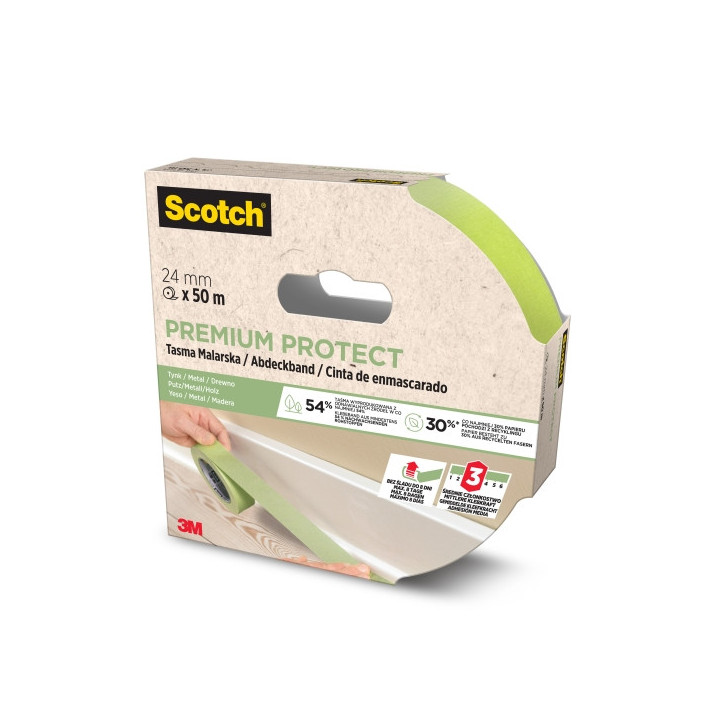 Scotch Premium Protect Cinta de Enmascarar - 24mm x 50m - 70% PEFC - Color Verde