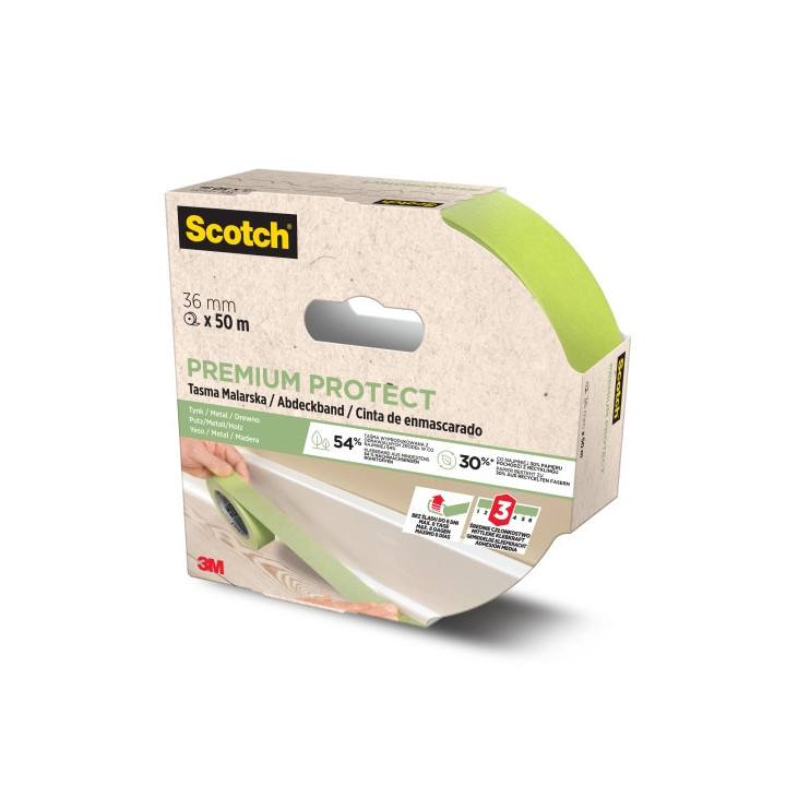 Scotch Premium Protect Cinta de Enmascarar - 36mm x 50m - 70% PEFC - Color Verde