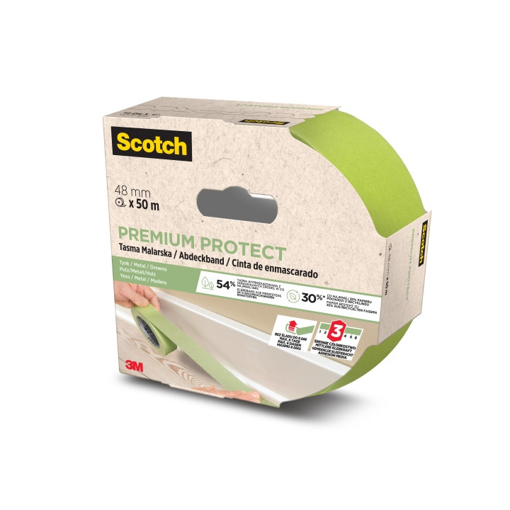 Scotch Premium Protect Cinta de Enmascarar - 48mm x 50m - 70% PEFC - Color Verde