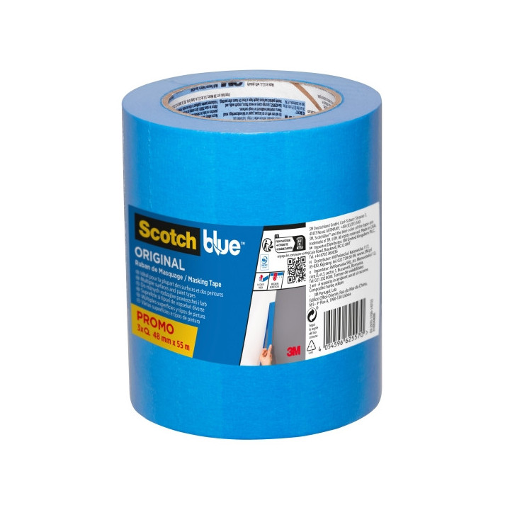 Scotchblue Original Pack de 3 Cintas de Enmascarar - 48mm x 55m - 100% PEFC - Multisuperficie - Color Azul