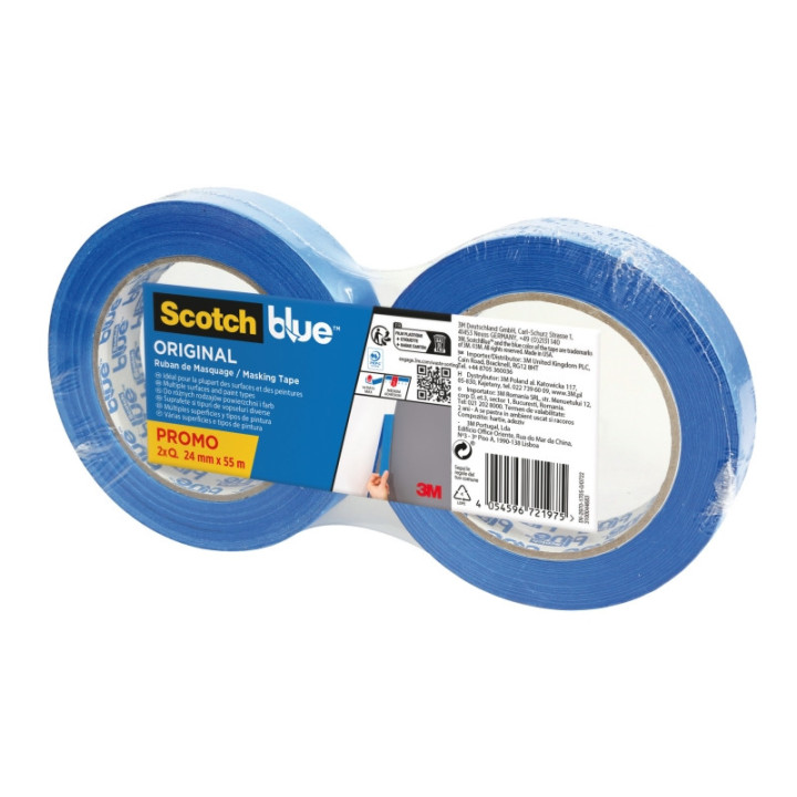 Scotchblue Pack de 2 Cintas de Enmascarar - 24mm x 55m - 100% PEFC - Multisuperficie - Color Azul