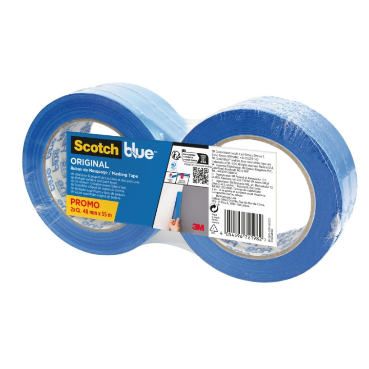 Scotchblue Original Pack de 2 Cintas de Enmascarar - 48mm x 55m - 100% PEFC - Multisuperficie - Color Azul