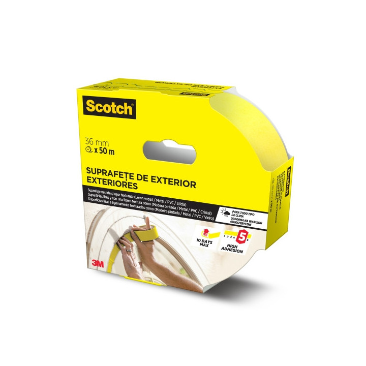 Scotch Cinta de Enmascarar - 36mm x 50m - Uso en Exterior - Color Amarillo