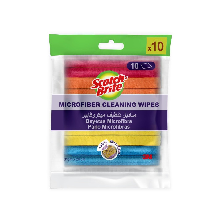 Scotch-Brite Pack de 10 Bayetas de Microfibra Multiusos - 31x29cm - Colores Surtidos