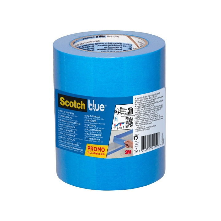 Scotchblue Pack de 3 Cintas de Enmascarar - 48mm x 41m - 100% PEFC - Multisuperficie - Color Azul