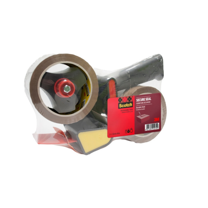 Scotch Dispensador de Precinto - Incluye 2 Rollos de 50mm x 66m - Mango de Pistola - Sellado Seguro - Color Marron