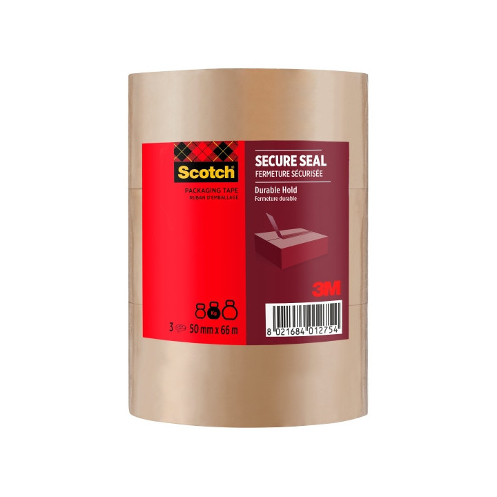 Scotch Pack de 3 Precintos de Embalaje - 50mm x 66m - Sellado Seguro - Color Marron