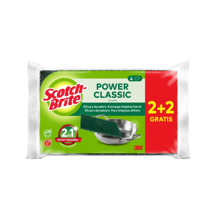 Scotch-Brite Classic Pack de 4 Estropajos de Cocina - Promocion 2 + 2 Gratis - Color Verde Oscuro
