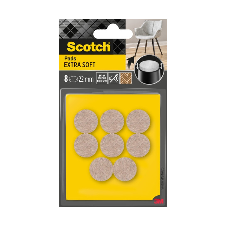 Scotch Pack de 8 Almohadillas de Fieltro Adhesivas - Extra Suaves - Diametro de 22mm - Color Beige