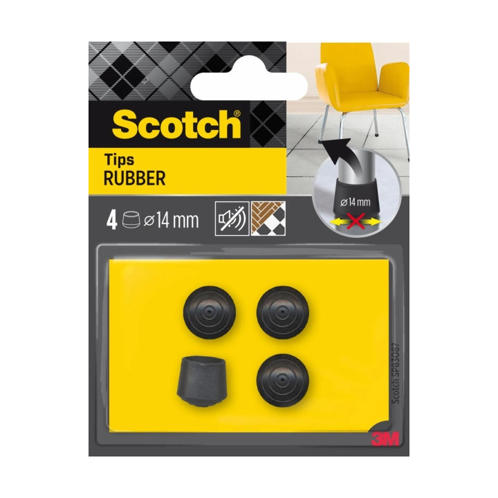 Scotch Pack de 4 Conteras de Goma - Diametro de 14mm - Color Negro