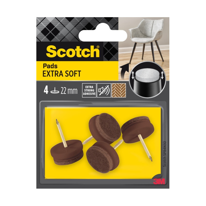 Scotch Pack de 4 Almohadillas de Fieltro con Clavo - Extrasuaves - Diametro de 22mm - Color Marron