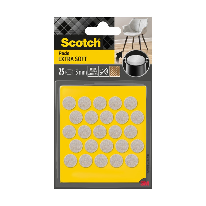 Scotch Pack de 25 Almohadillas de Fieltro Adhesivas - Extra Suaves - Diametro de 13mm - Color Beige