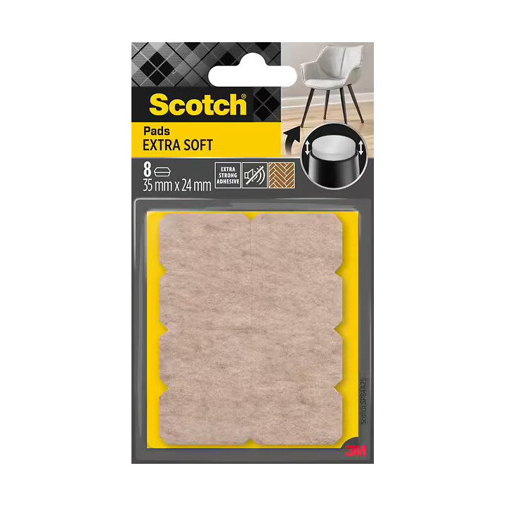 Scotch Pack de 8 Almohadillas de Fieltro Adhesivas - Extra Suaves - 35  x 24mm - Color Beige