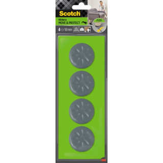 Scotch Move and Protect Flex Pack de 4 Patines Deslizantes Adhesivos - Diametro de 50mm - Soporta hasta 400kg - Color Gris