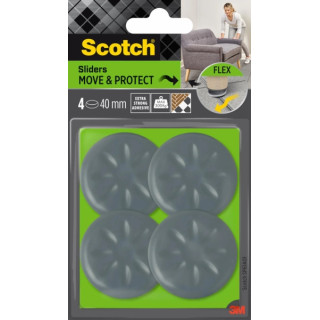 Scotch Move and Protect Flex Pack de 4 Patines Deslizantes Adhesivos - Diametro de 40mm - Soporta hasta 300kg - Color Gris