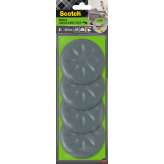 Scotch Move and Protect Flex Pack de 4 Patines Deslizantes Adhesivos - Diametro de 80mm - Soporta hasta 600kg - Color Gris