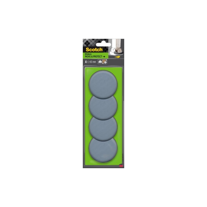 Scotch Move and Protect Pack de 4 Patines Deslizantes para Ruedas - Diametro de 65mm - Soporta hasta 500kg - Color Gris