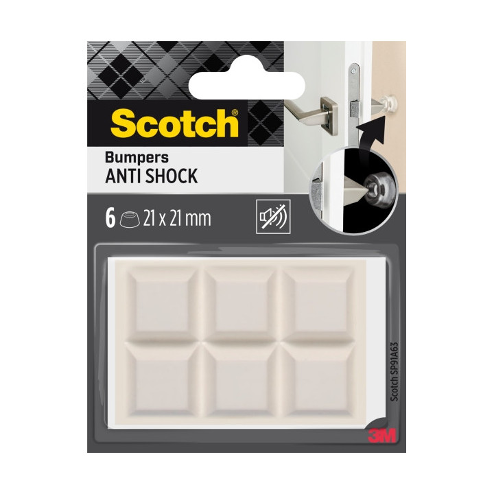 Scotch Pack de 6 Almohadillas Adhesivas Antichoque para Paredes - 21x21mm - Color Blanco