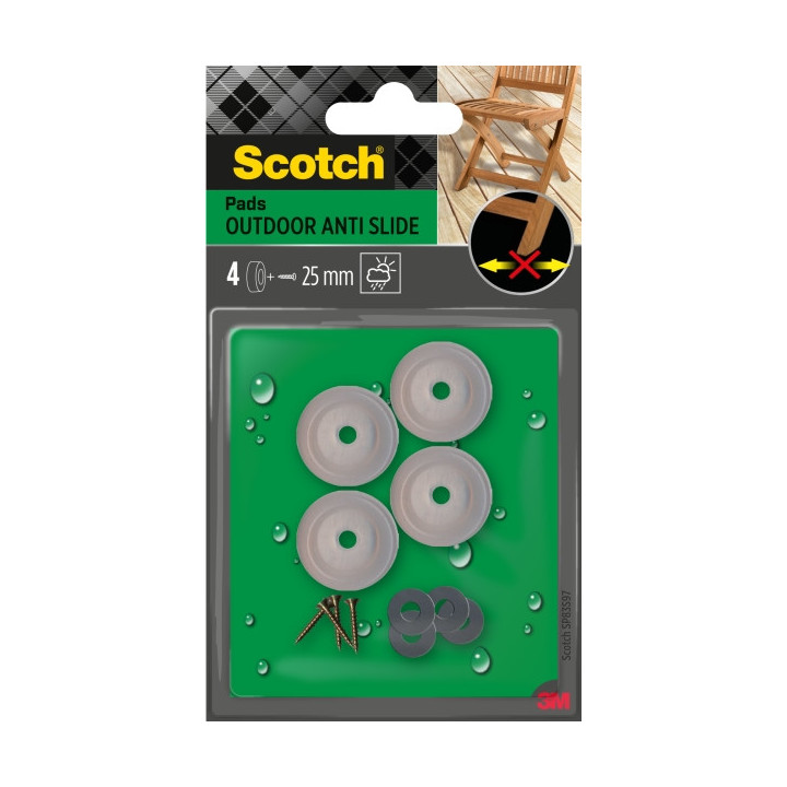 Scotch Pack de 4 Almohadillas Antideslizantes para Artornillar - Uso en Exterior - 25mm - Color Transparente