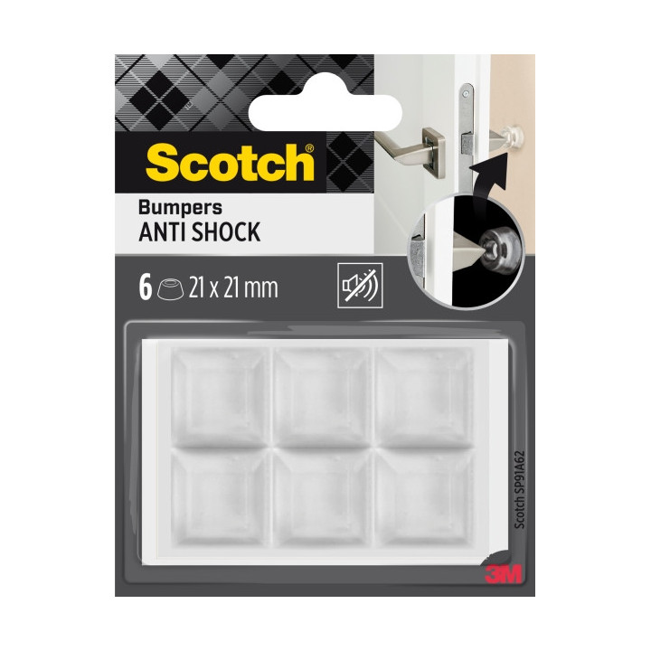 Scotch Pack de 6 Almohadillas Adhesivas Antichoque para Paredes - 21x21mm - Color Transparente