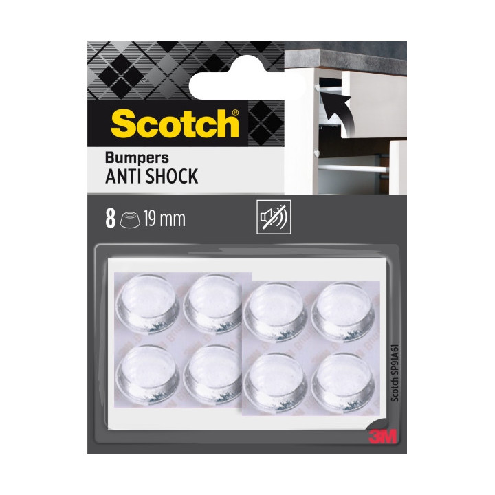 Scotch Pack de 8 Topes Adhesivos para Muebles - Antichoque - Diametro de 19mm - Color Transparente