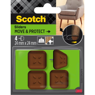 Scotch Move and Protect Pack de 4 Patines Deslizantes con Clavo - 24x24mm - Soporta hasta 100kg - Color Marron