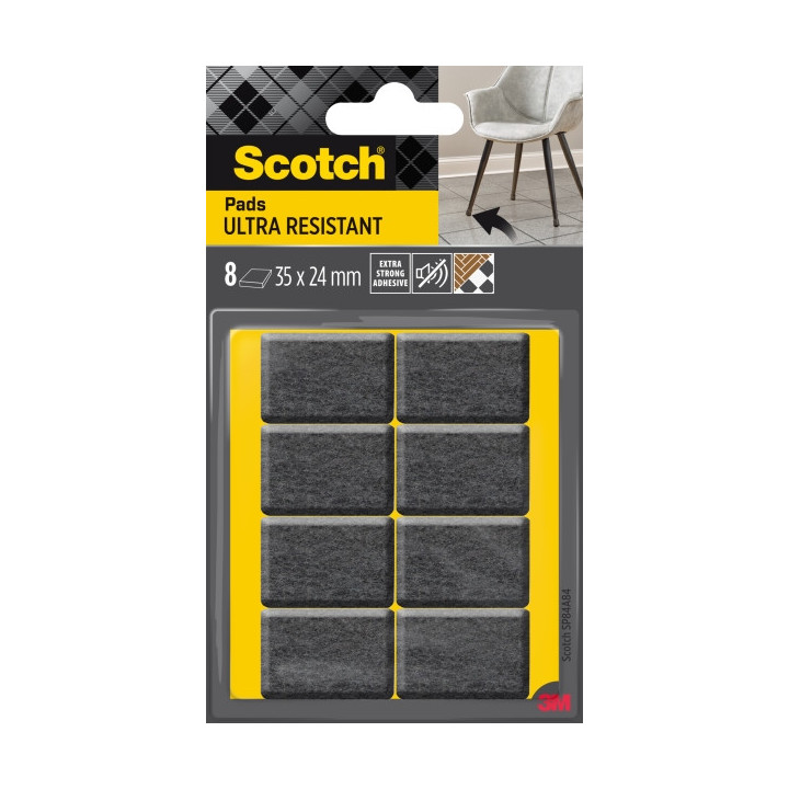 Scotch Pack de 8 Almohadillas de Fieltro Adhesivas - Ultra Resistentes - 35x24mm - Paquete de 8 - Color Blanco/Gris