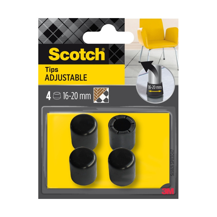 Scotch Pack de 4 Conteras Ajustables - Diametro de 16-20mm - Color Negro