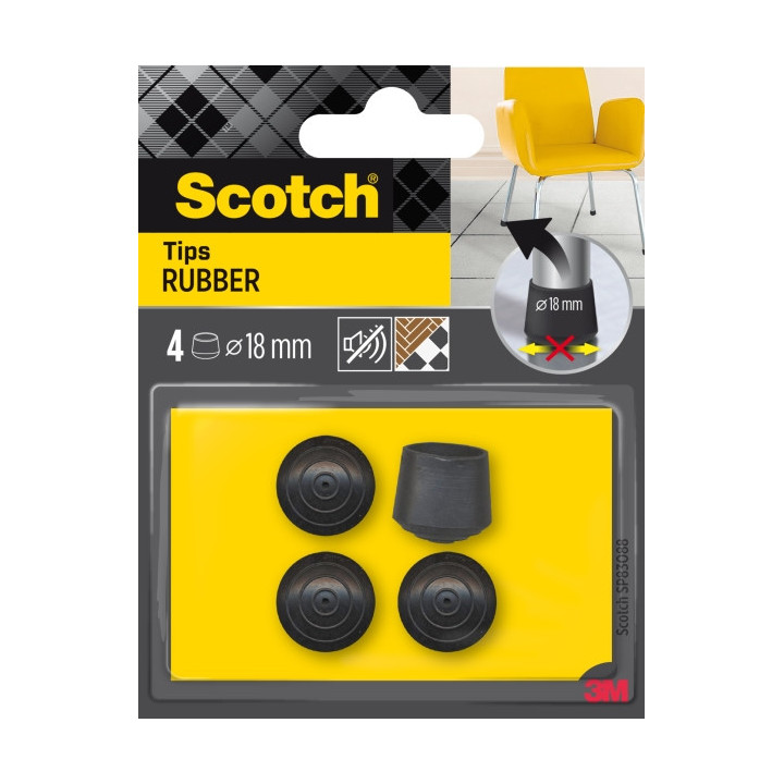 Scotch Pack de 4 Conteras de Goma - Diametro de 18mm - Color Negro
