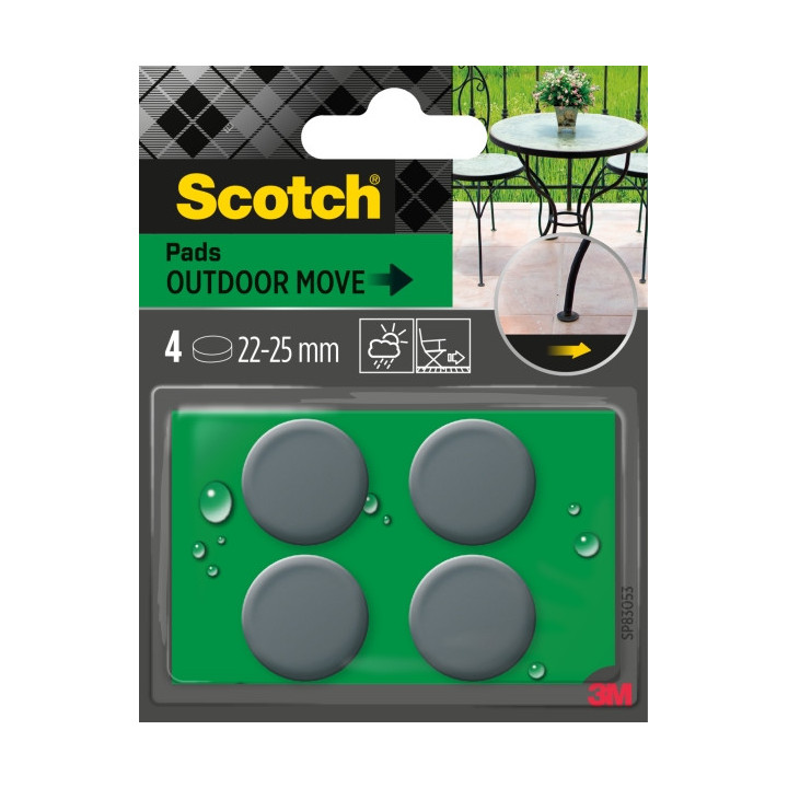 Scotch Pack de 4 Patines Deslizantes Adhesivos - Uso en Exterior - Diametro de 22-25mm - Color Gris