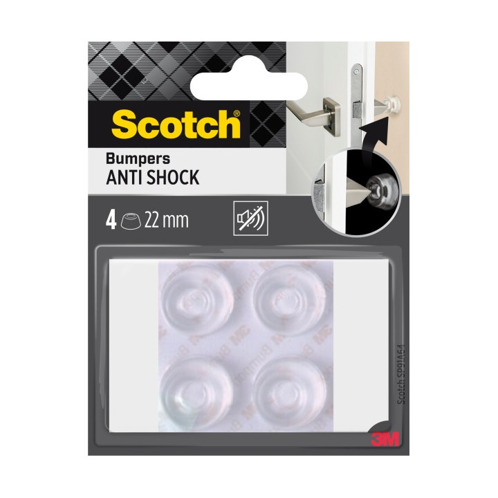 Scotch Pack de 4 Almohadillas Adhesivas Antichoque para Paredes - Diametro de 22mm - Color Transparente