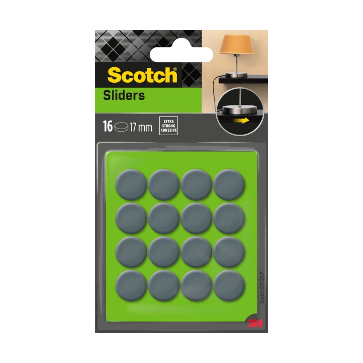Scotch Move and Protect Pack de 16 Patines Deslizantes Adhesivos - Diametro de 17mm - Color Gris