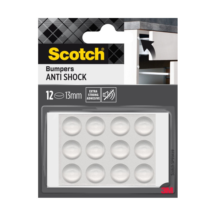 Scotch Pack de 12 Topes Adhesivos para Muebles - Antichoque - Diametro de 13mm - Color Transparente