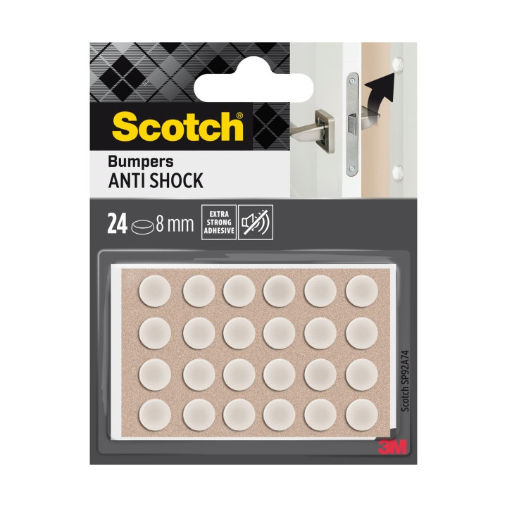 Scotch Topes Adhesivos para Muebles - Antichoque - Diametro de 8mm - Paquete de 24 - Color Blanco