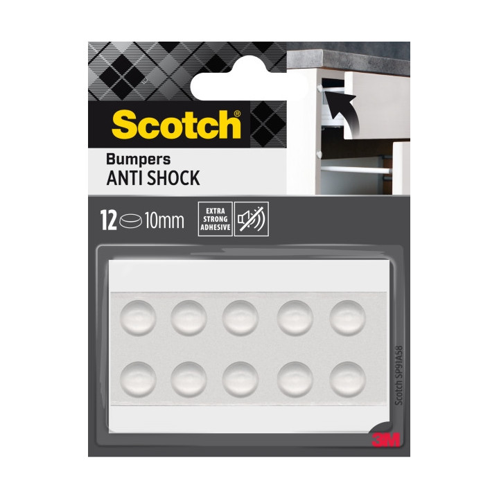 Scotch Topes Adhesivos para Muebles - Antichoque - Diametro de 10mm - Paquete de 12 - Color Transparente