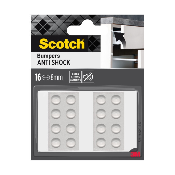 Scotch Topes Adhesivos para Muebles - Antichoque - Diametro de 8mm - Paquete de 16 - Color Transparente