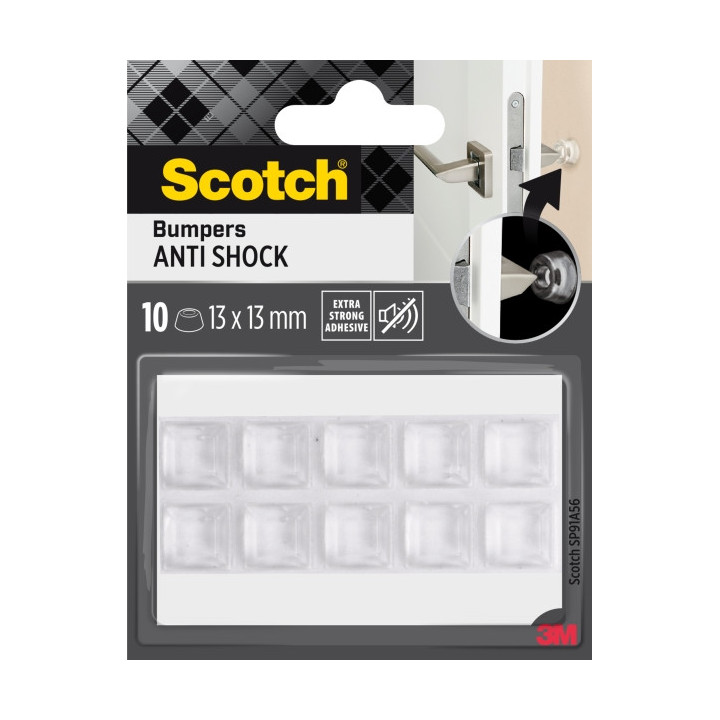 Scotch Pack de 10 Topes Adhesivos para Paredes - Antichoque - 13x13mm - Color Transparente